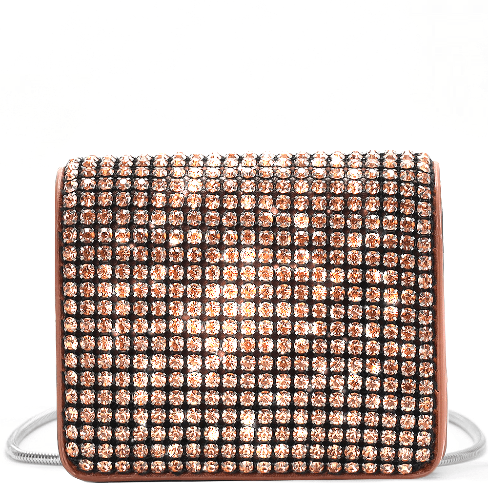 Bolsa Transversal Carteira Marrom Strass Pequena