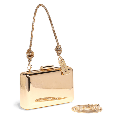 Bolsa Minaudiere Ouro Metal com Strass
