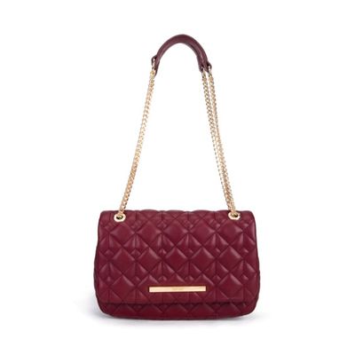 Bolsa Transversal Vinho Matelassê Alça Corrente