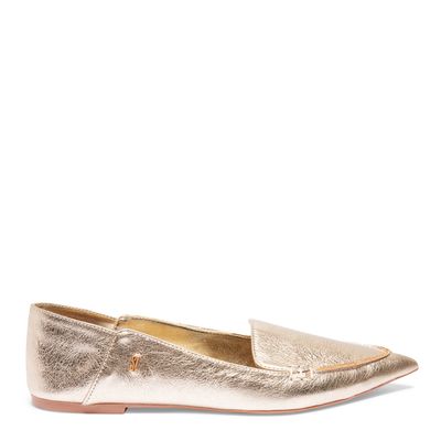 Sapatilha Dourada Couro Flat Metalizada