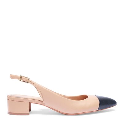 Sapato Scarpin Bege Couro Slingback Cap Toe
