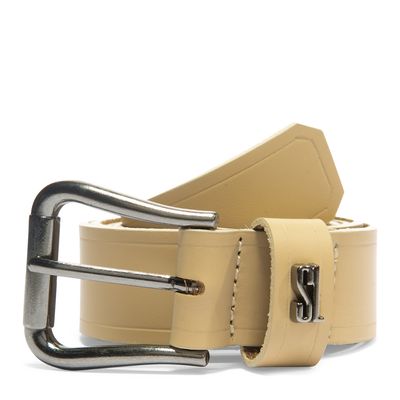 Cinto Bege Couro Soleta Fivela Metálica