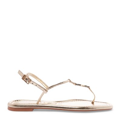 Sandália Rasteira Dourada Flat Bico Quadrado