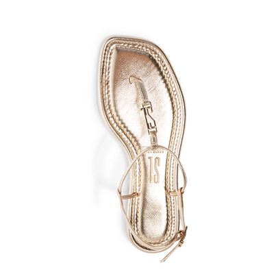 Sandália Rasteira Dourada Flat Bico Quadrado