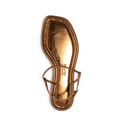 Sandália Rasteira Bronze Flat Bico Quadrado
