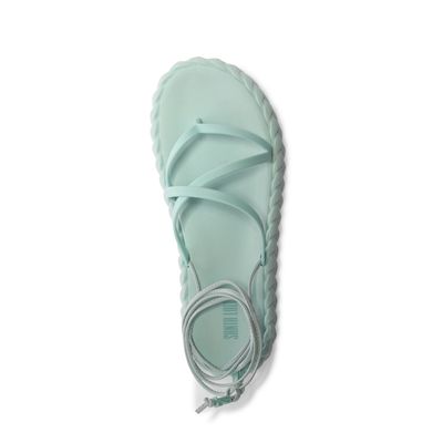 Sandália Papete Azul Borracha Flat Trançada
