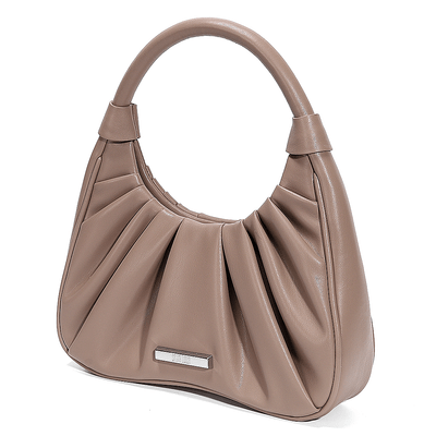 Bolsa de Ombro Hobo Pequena Drapeada Bege