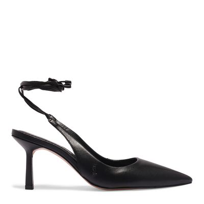 Sapato Scarpin Preto Couro Slingback Amarração