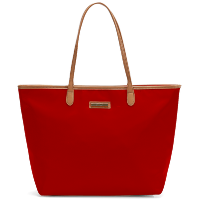 Bolsa shopper universitária de nylon vermelho chilli flame com alça marrom