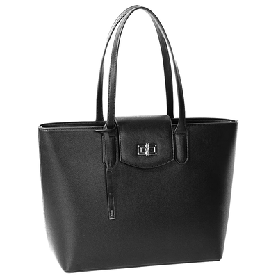 Bolsa shopper universitária caviar preta com fecho SL prata