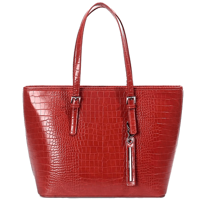 Bolsa Shopper Universitária Croco Alto Brilho Marrom Rusty