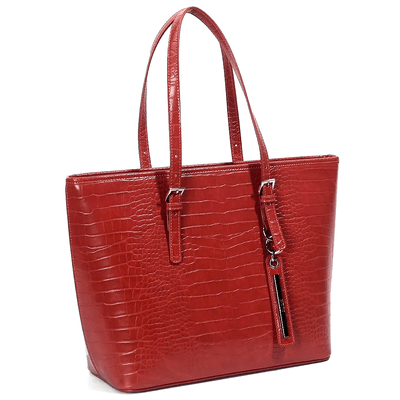 Bolsa Shopper Universitária Croco Alto Brilho Marrom Rusty