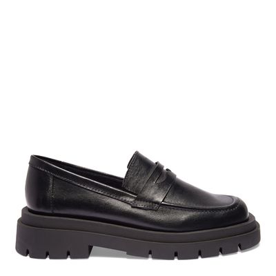 Sapato Mocassim Preto Couro Bico Redondo Tratorado