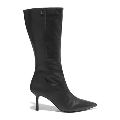 Bota Couro Pelica Preta Cano Longo