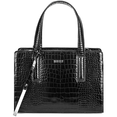 Bolsa estruturada média croco preta com alça transversal