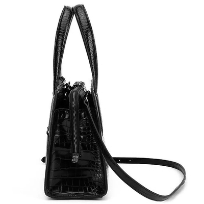 Bolsa estruturada média croco preta com alça transversal