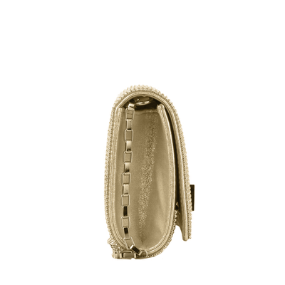 Bolsa Clutch Dourada Strass Corrente