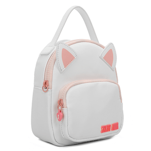 Mini mochila infantil com orelhas de gatinho branco de nylon
