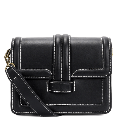Bolsa Box Quadrada Preta Pesponto Alça Tiracolo
