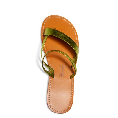 Rasteira Verde Couro Flat Metalizada