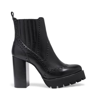 Bota Meia Pata Preta Couro Confort Salto Grosso