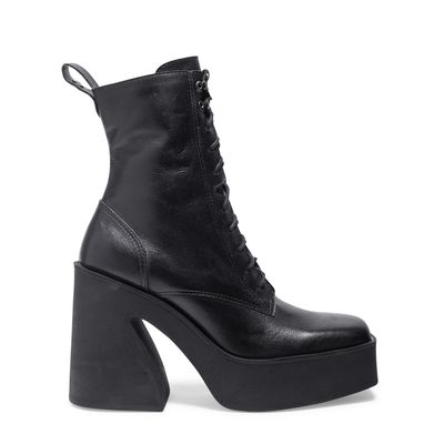 Bota Meia Pata Preta Couro Cano Médio