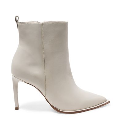 Bota Bico Fino Off-White Couro Cano Médio
