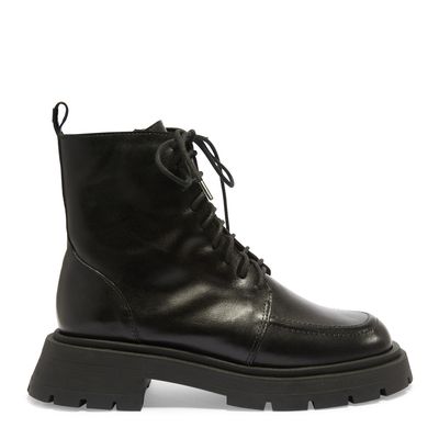 Bota Coturno Preta Couro Cano Médio Tratorada