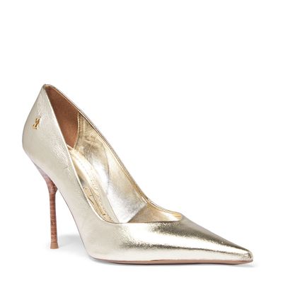 Scarpin one dourado metalizado salto alto