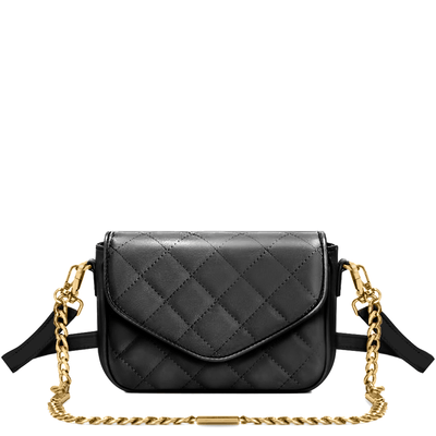Bolsa Flap Bag Pequena com Alça Transversal de Couro Matelassê Preta - Linha Genuine Leather