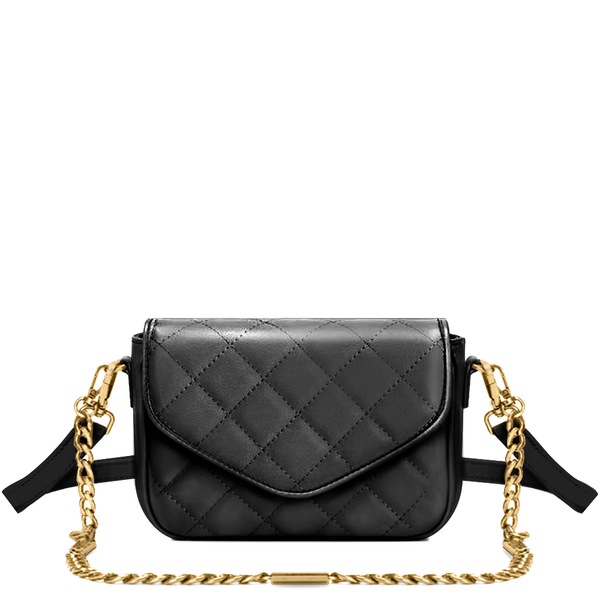 Bolsa Flap Bag Pequena com Alça Transversal de Couro Matelassê Preta - Linha Genuine Leather