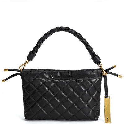 Bolsa baguete de couro matelassê trançada com alça transversal removível Preta - Linha Genuine Leather