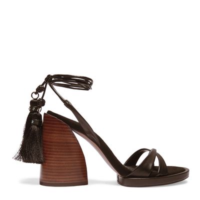 Sandália Marrom Couro Tassel