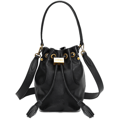Bolsa Bucket Média com Alça Transversal de Couro Preta - Linha Genuine Leather