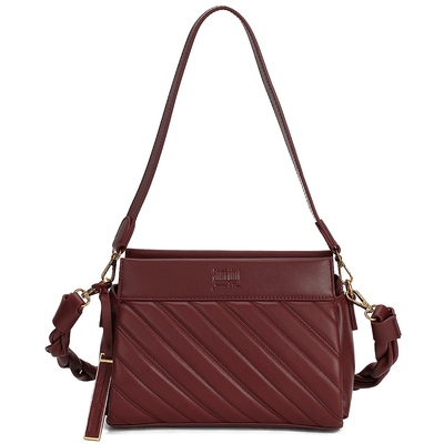 Bolsa de ombro Média com alça trançada de Couro Vinho - Linha Genuine Leather