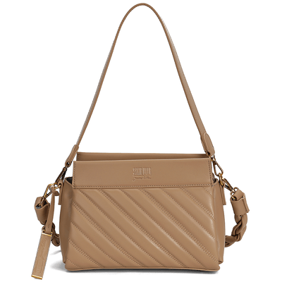 Bolsa de ombro Média com alça trançada de Couro Bege - Linha Genuine Leather