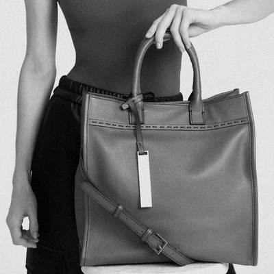 Bolsa Tote Pesponto Grande de Couro Bege - Linha Genuine Leather
