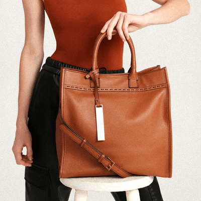 Bolsa Tote Pesponto Grande de Couro Marrom - Linha Genuine Leather