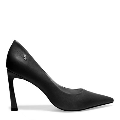 Sapato Scarpin Preto Couro Salto Alto Fino