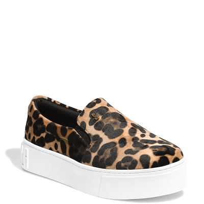 Tênis Slip On Veludo Sola Alta Animal Print Oncinha