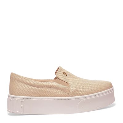 Tênis Slip On Bege Bico Redondo Flatform