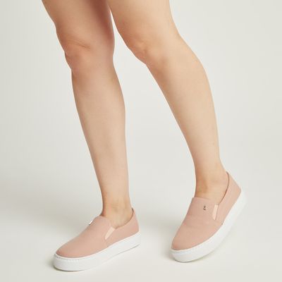 Tênis Slip On Rosa Flat Bico Redondo
