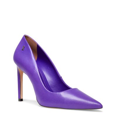 Sapato Scarpin Roxo Couro Salto Alto Fino