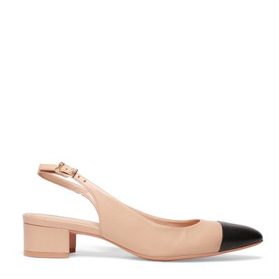 Sapato Scarpin Bege Couro Cap Toe Slingback