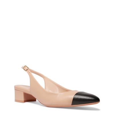 Sapato Scarpin Bege Couro Cap Toe Slingback