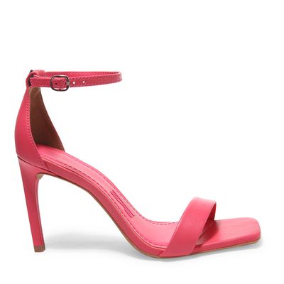 Sandália Rosa Couro Bico Quadrado