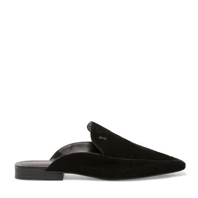 Mocassim Mule Preto Camurça Bico Fino