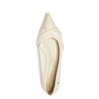 Sapatilha Off White Couro Flat Tira Torcida