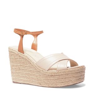 Sandália Espadrille Off White Couro Tiras Salto Alto