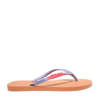 Flip Flop Laranja Borracha Tiras Roxa